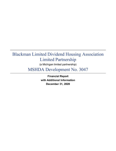 Spring Meadows I Financial Report 2020