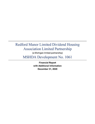 Redford Villa Financial Report 2020