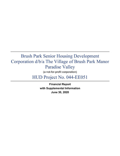 Brush Park Manor Financial Report 2020